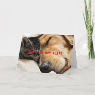 Cartão O gatinho bonito e o filhote de cachorro ADICIONAM