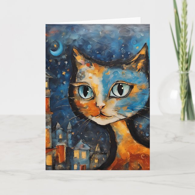 Cartão O Gato à Noite na Cidade (Frente)