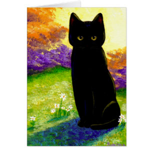 Cartão O gato preto bonito floresce Creationarts