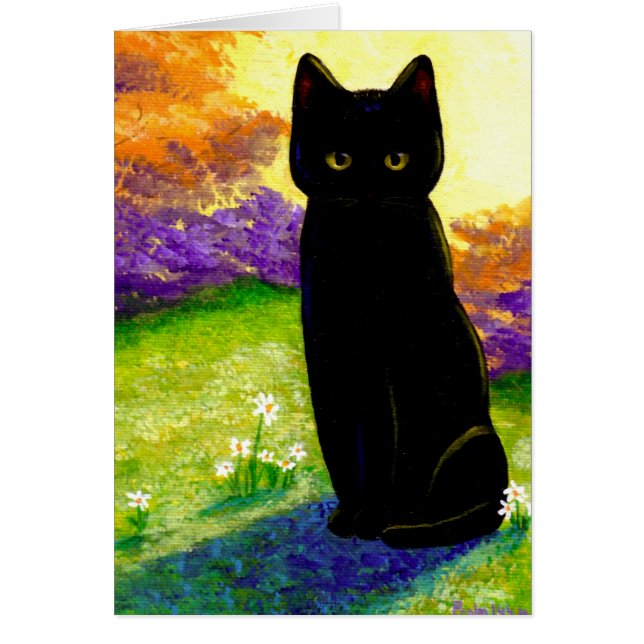 Cartão O gato preto bonito floresce Creationarts (Frente)