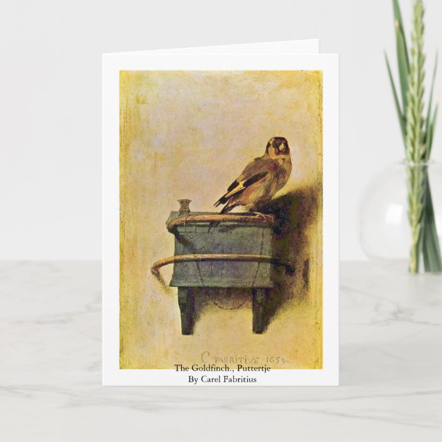 Cartão O Goldfinch., Puttertje por Carel Fabritius (Frente)