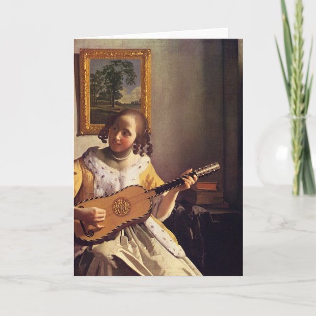 Cartão O guitarrista por Johannes Vermeer (Frente)