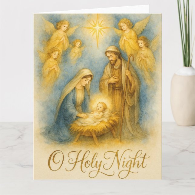 Cartão O Holy Night Nativity Christmas (Frente)
