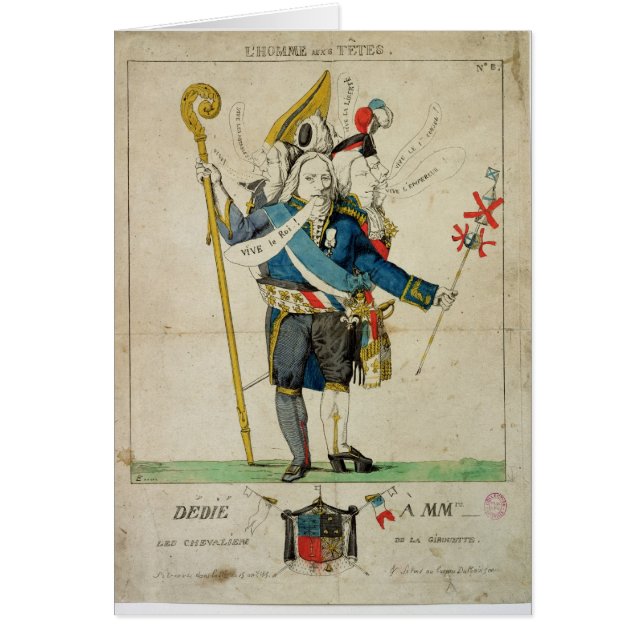 Cartão O homem com seis caricaturas de Heads', de Charles (Frente)