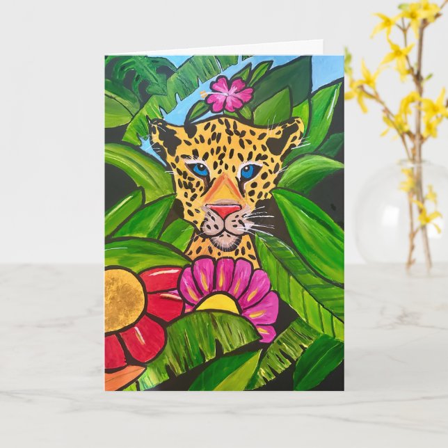 Cartão O Jaguar em Branco (Flor Amarela)