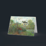 Cartão O Jardim do Artista na Argentina, por Claude Monet<br><div class="desc">O Jardim do Artista argentino (Canto do Jardim com Dahlias), 1873, é uma pintura de Claude Monet que apresenta um banco de arbustos floridos, possivelmente rosas, preenche a maior parte de um jardim fechado em frente a uma casa branca. A cena é criada com dabs e traçados visíveis de vermelho...</div>