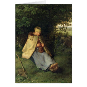 Cartão O Knitter ou, o Shepherdess assentado, 1858-60