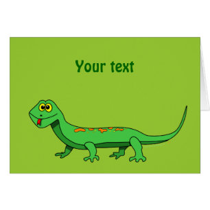 Cartão O lagarto verde bonito dos desenhos animados caço