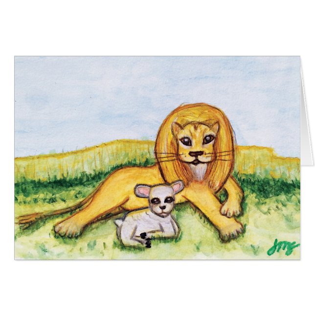 Cartão O Leão e a Lamb (Frente Horizontal)