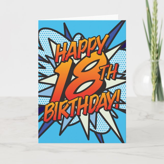 Cartão O Livro de BD FELIZ 18º ANIVERSÁRIO azul (Frente)