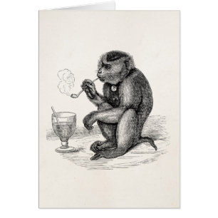 Cartão O macaco do vintage que fuma uma tubulação Monkeys