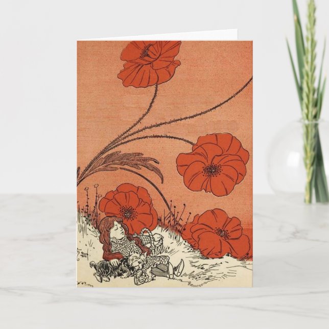 Cartão O mágico de Oz Dorothy e Toto na papoila Fie (Frente)