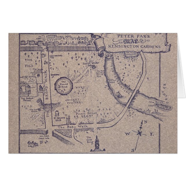 Cartão O mapa de Peter Pan de jardins de Kensington (Frente Horizontal)