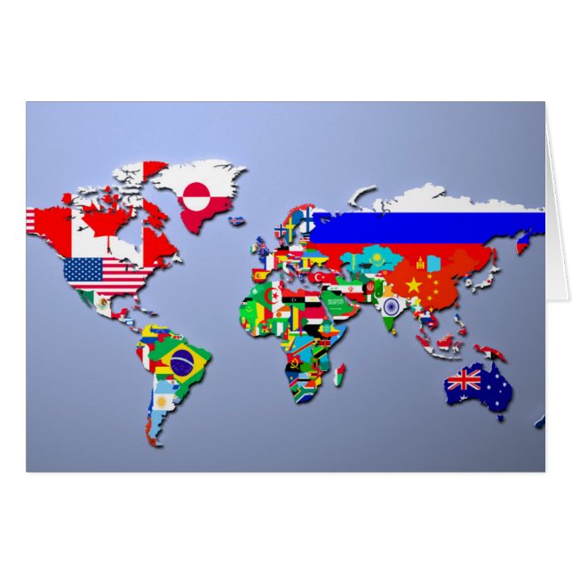 Cartão O mapa do mundo com suas bandeiras (Frente Horizontal)