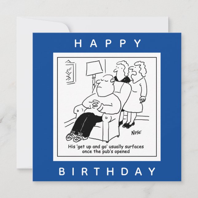 Cartão O Marido Levanta-Se E Vai Quando Pub Abre Cartoon (Frente)