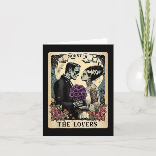 Cartão O Monstro Frankenstein E A Noiva Os Amantes Tarô (Frente)