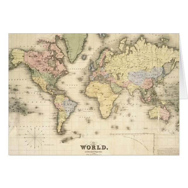 Cartão O mundo na projeção de Mercator | 1840 (Frente Horizontal)
