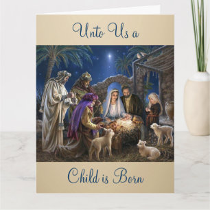 Cartão O Nascimento do Menino Jesus Cumprimentos de Natal