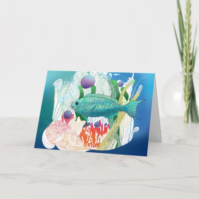 Cartão O Peixe de 15 dias diz olá. (Frente)