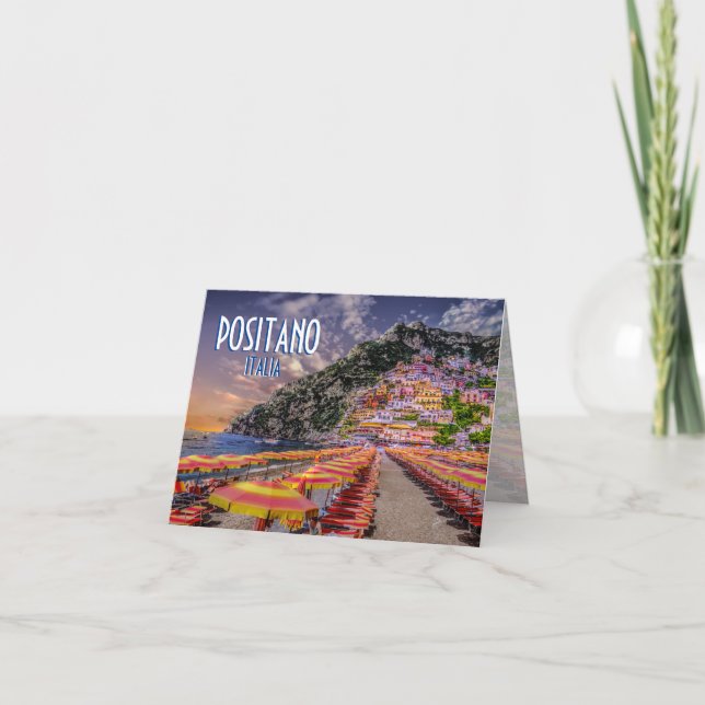 Cartão O penhasco de Italia da praia de Positano dirige o (Frente)