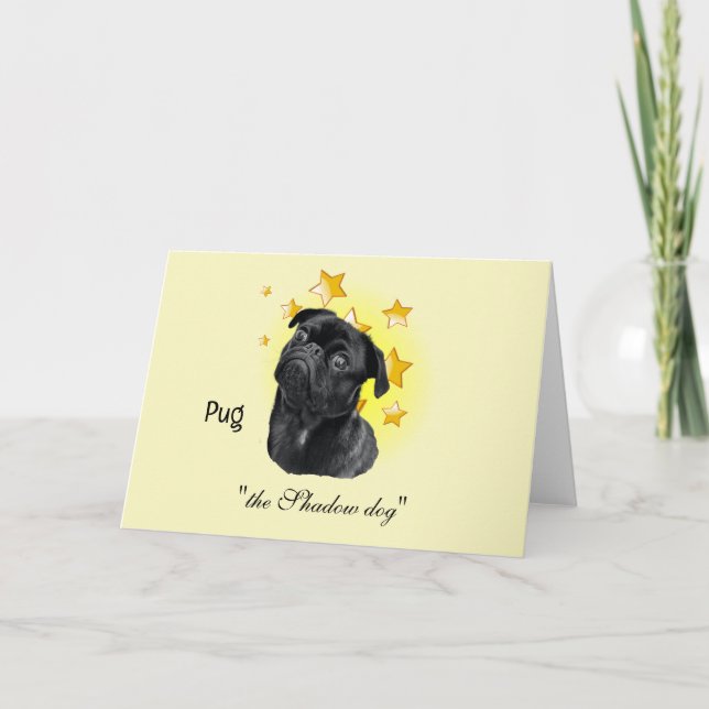 Cartão O Pequeno Pug Negro Bonito é uma Estrela (Frente)