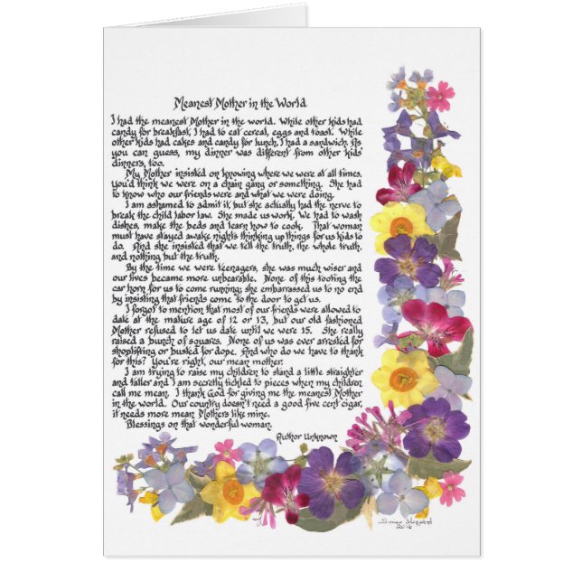 Cartão O poema o mais médio da mãe (Frente)