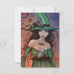 Cartão O Postcard de Halloween da Bruxa e as Corujas Pequ