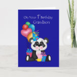 Cartão O primeiro aniversario, a panda e os balões do<br><div class="desc">O neto está girando 1! Que cartão pequeno bonito que caracteriza uma panda com ballons,  presentes e um cupcake. Muito colorido para algum neto do bebê de um ano. Panda pela panda por Kristi W. Design,  /DGD,  balões por Alice Smith/DGD</div>