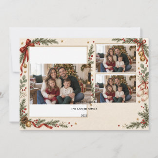 Cartão O Primeiro Natal do Bebê com Três Fotos para Anúnc