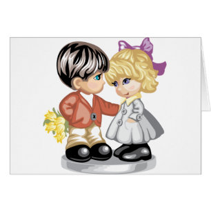 Cartão O rapaz pequeno que dá uma menina floresce