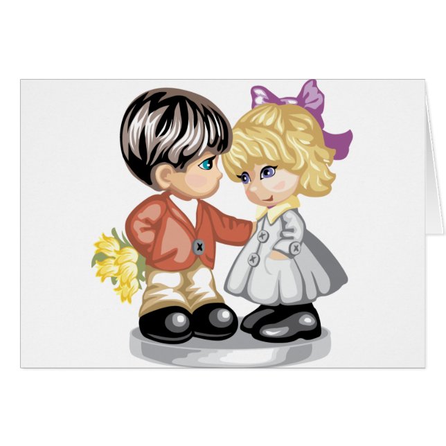 Cartão O rapaz pequeno que dá uma menina floresce (Frente Horizontal)