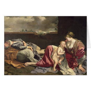 Cartão O resto no vôo em Egipto, 1628