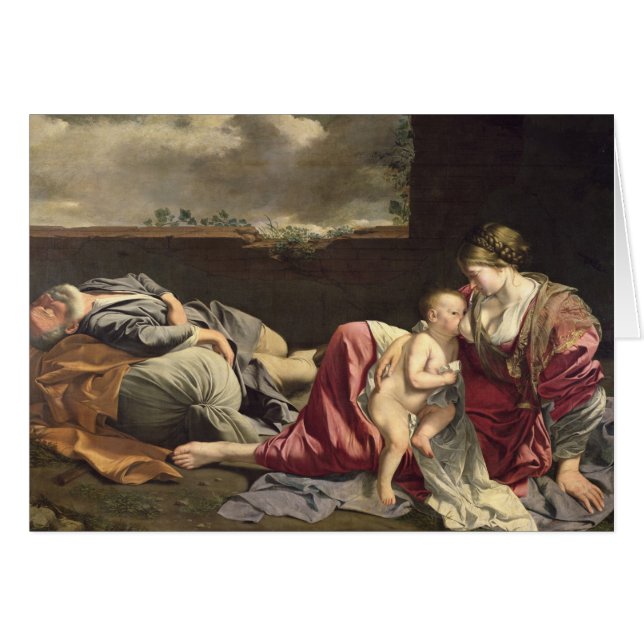 Cartão O resto no vôo em Egipto, 1628 (Frente Horizontal)