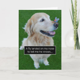 Cartão O Retriever De Ouro Bonito Voa Com Uma Mensagem De