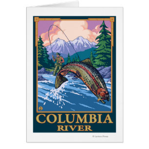Cartão O Rio Columbia, cena da pesca de WashingtonFly