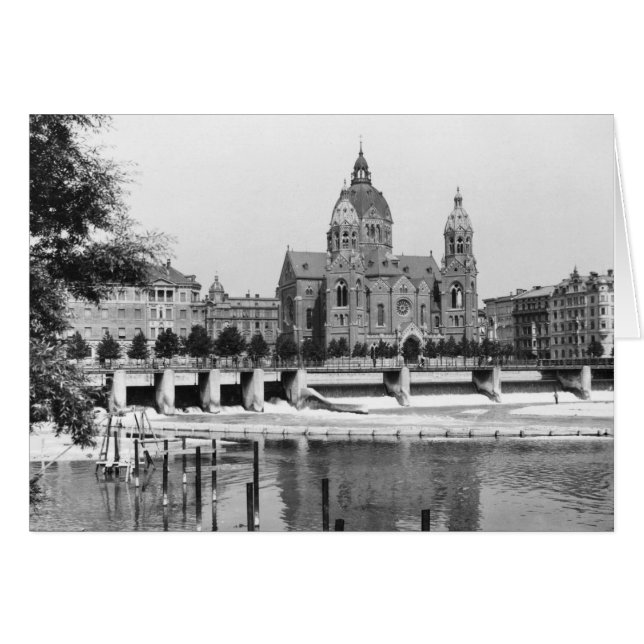 Cartão O rio Isar em Munique, 1910 (Frente Horizontal)