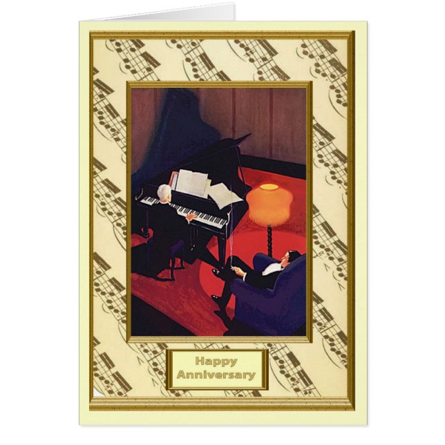 Cartão O romance da música, pianista do concerto (Frente)