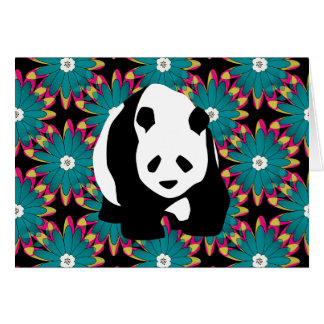 Cartão O rosa azul bonito do urso de panda floresce o