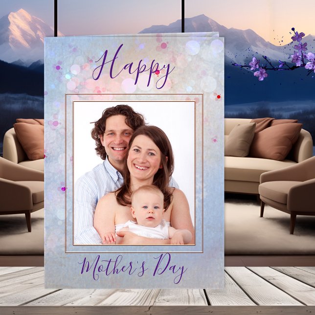 Cartão O seu Dia de as mães de boas-vindas (Happy Mother's Day greeting card featuring your photos framed by a cheerful artistic pastel design)