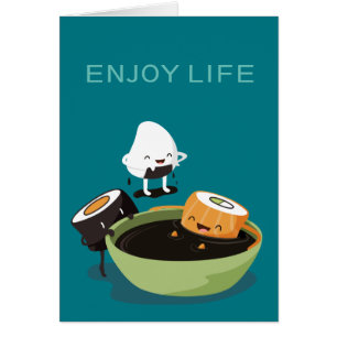 Cartão O sushi aprecia o tempo do banho engraçado