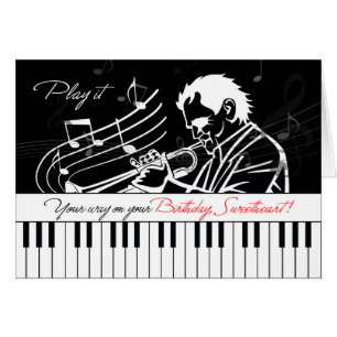 Cartão O tema musical de aniversário do marido Jazz Pian