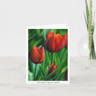 Cartão O trio de tulipas vermelhas floresce a pintura