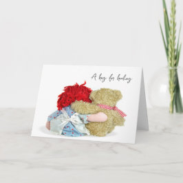 Cartão O Urso de Teddy e a Boneca de Rag ficam bem em bre