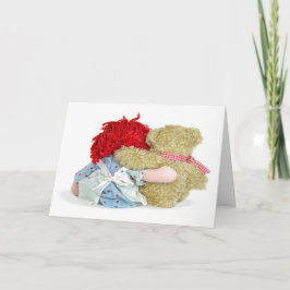 Cartão O Urso de Teddy e a Boneca de Rag ficam bem em bre