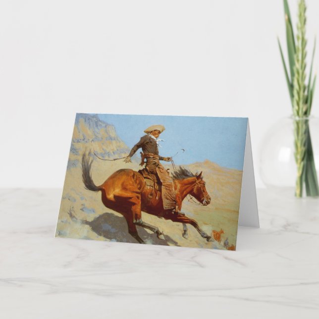 Cartão O vaqueiro de Frederic Remington (1902) (Frente)