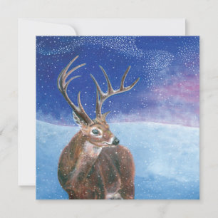 Cartão O Veado Vermelho (Cervus elaphus) Inverno Nevado