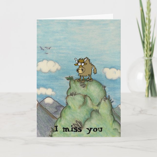 Cartão O yak engraçado do desenho animado no topo da mont (Frente)