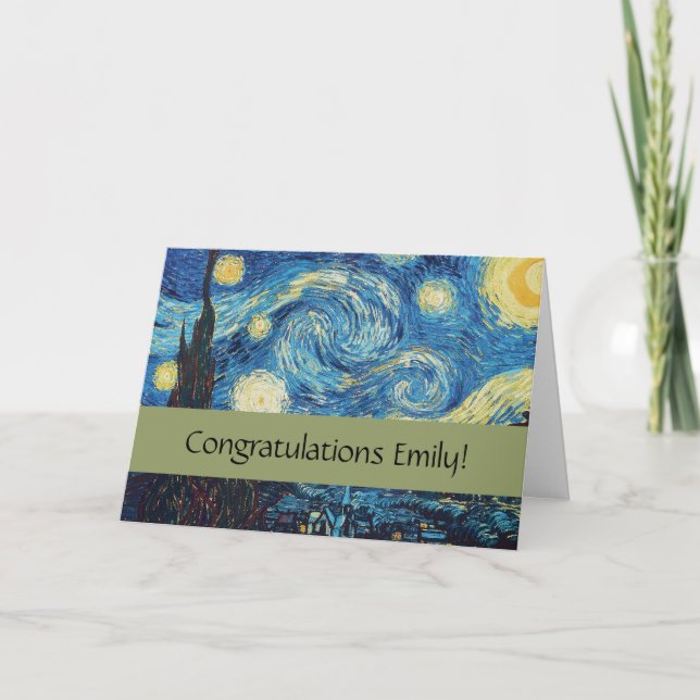 Cartão Obra-Prima Vintage Azul Noite Estrelada de Van Gog (Frente)
