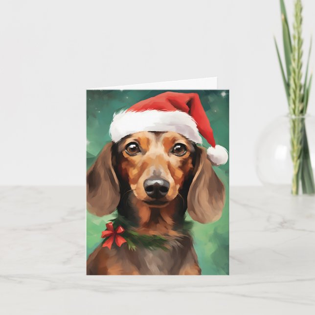 Cartão obras de arte de pincel de Natal de Dachshund (Frente)