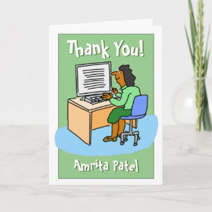 Cartão Obrigado a uma trabalhadora asiática do escritór
